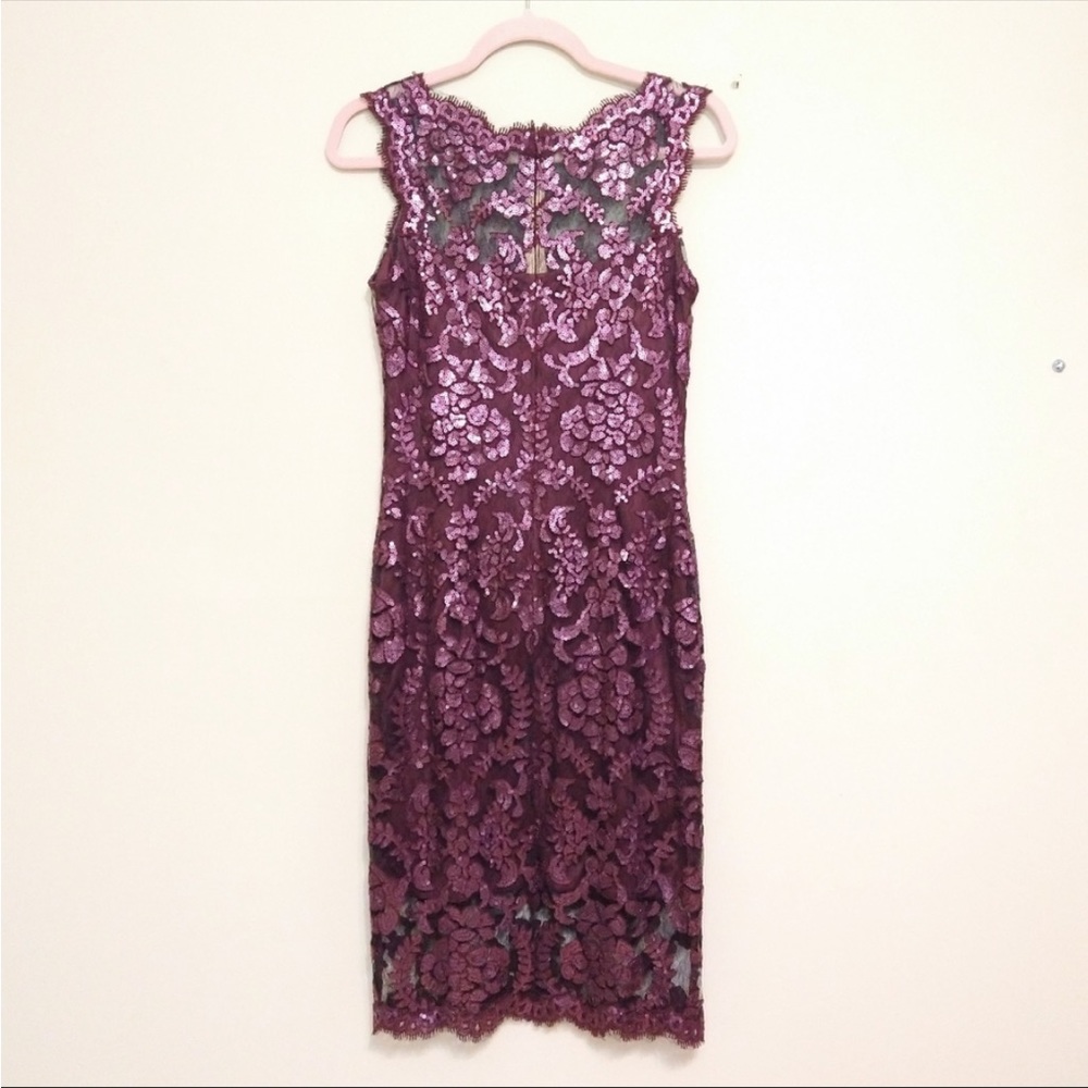 Sequined Burgandy/Cabernet Tadashi Shoji Illusion Dress Size 4 - Picture 4 of 9